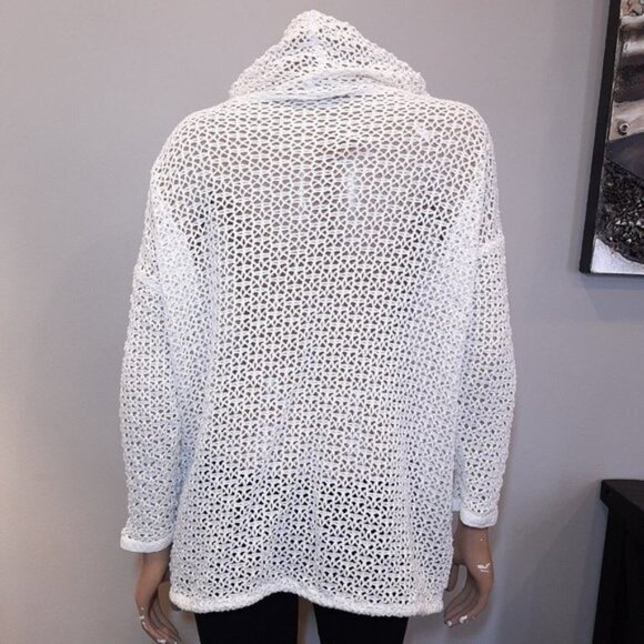 Vtg Addition Elle Fishnet Jacket Women Plus One Size White Hooded Buttoned Mesh - Picture 8 of 14